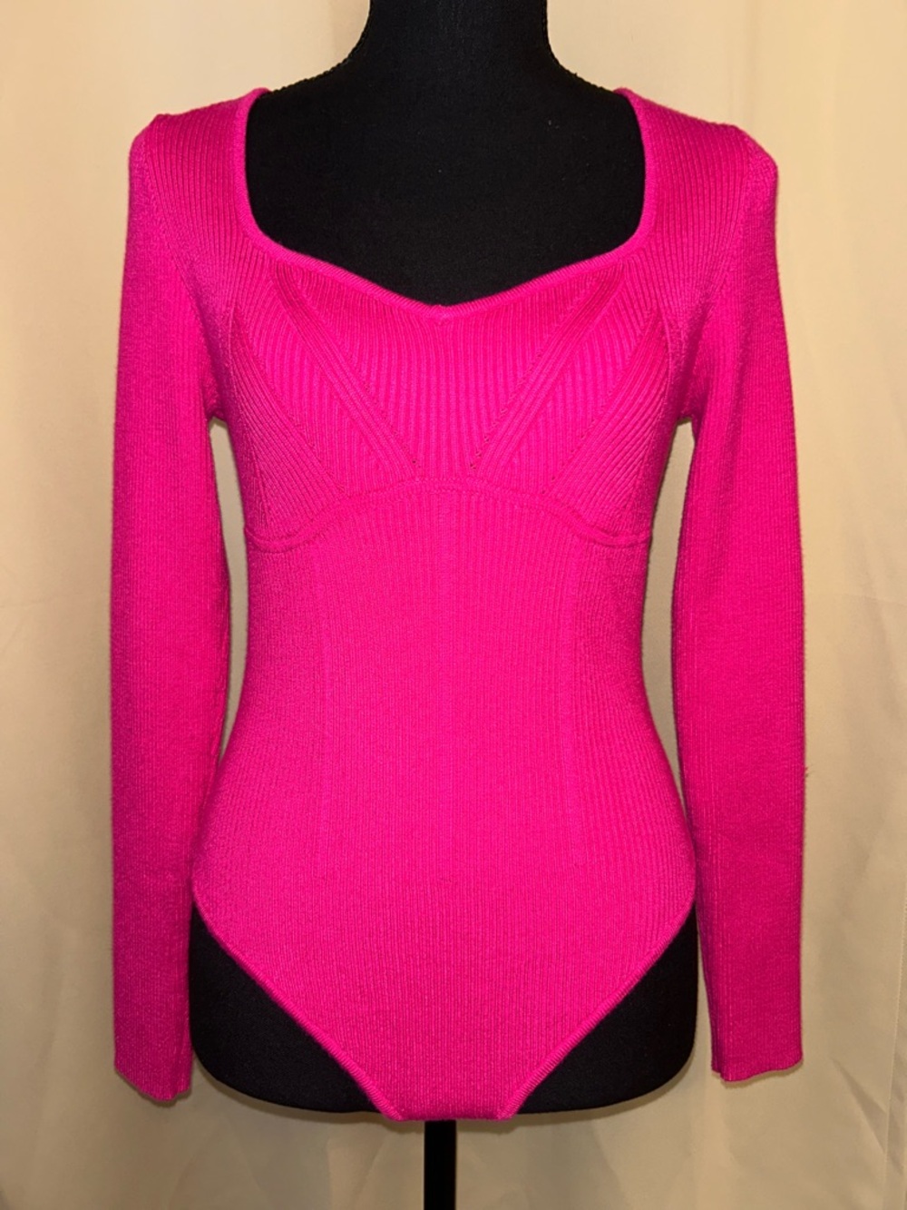 Pink Rose lightweight sweater thong bodysuit. New with tag. Large. Spicy Magenta